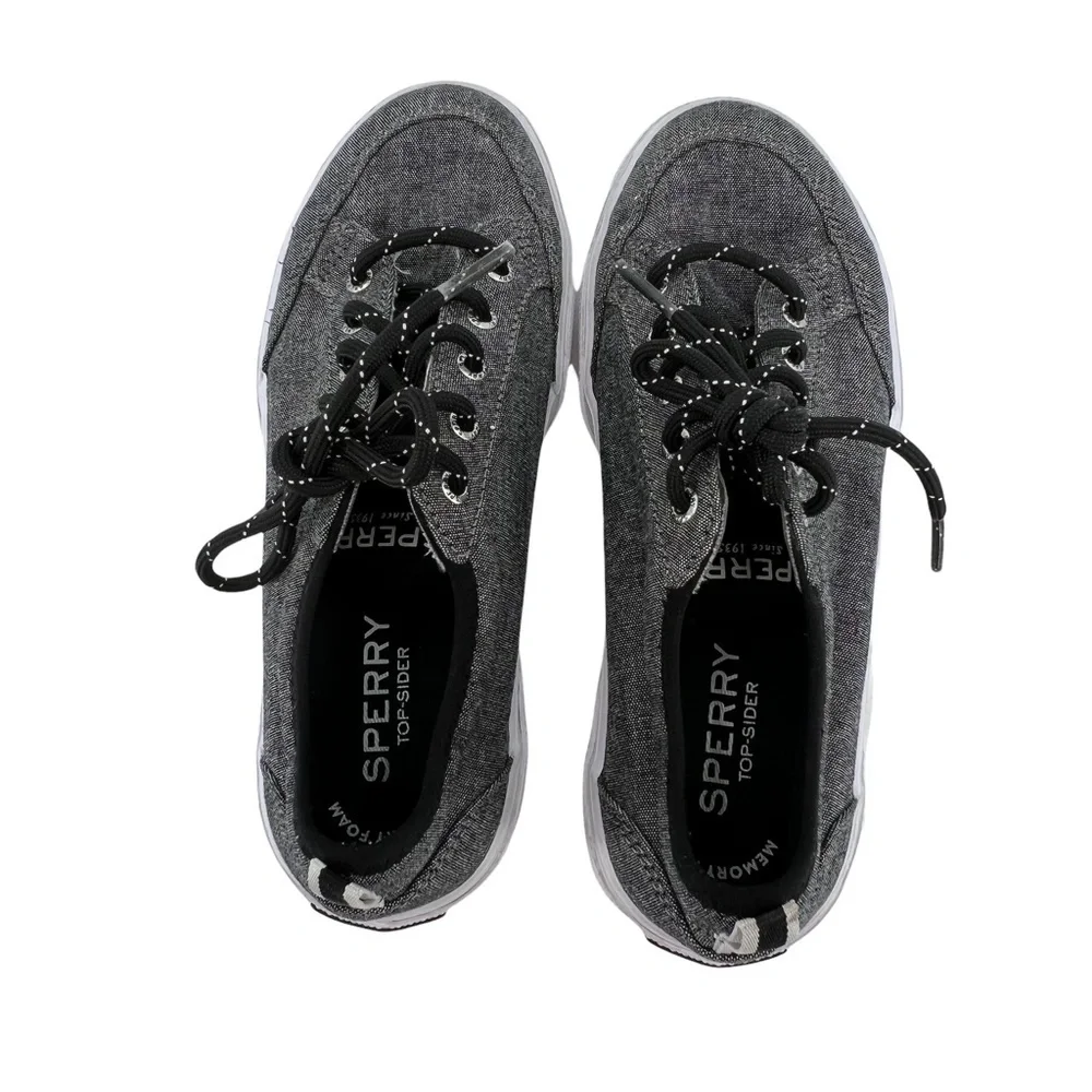 Sperry Top-Sider Black Deckfin Lace Up Boat Shoe Sneakers Size 1.5 Boy's